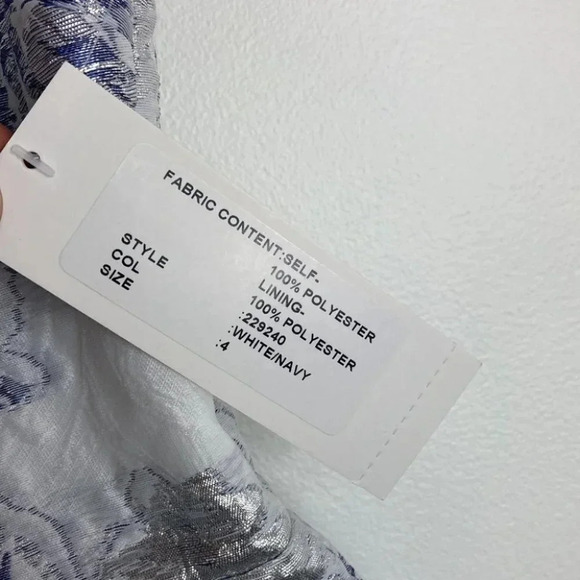 Teri Jon Dress Fit & Flare White Blue Floral Jacquard Cocktail 229240 Wedding - Picture 8 of 16